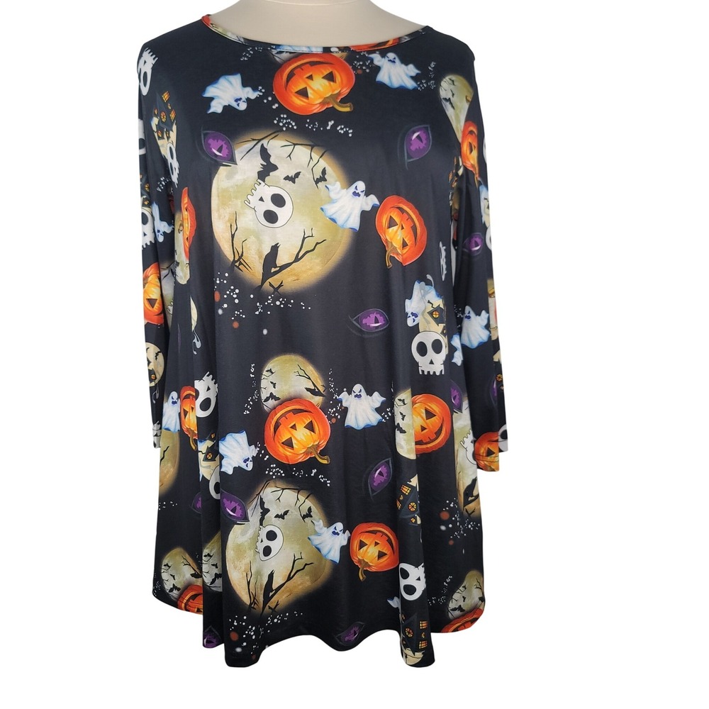 Veranee 2XL Black &‎ Orange Halloween Print Swing Tunic
